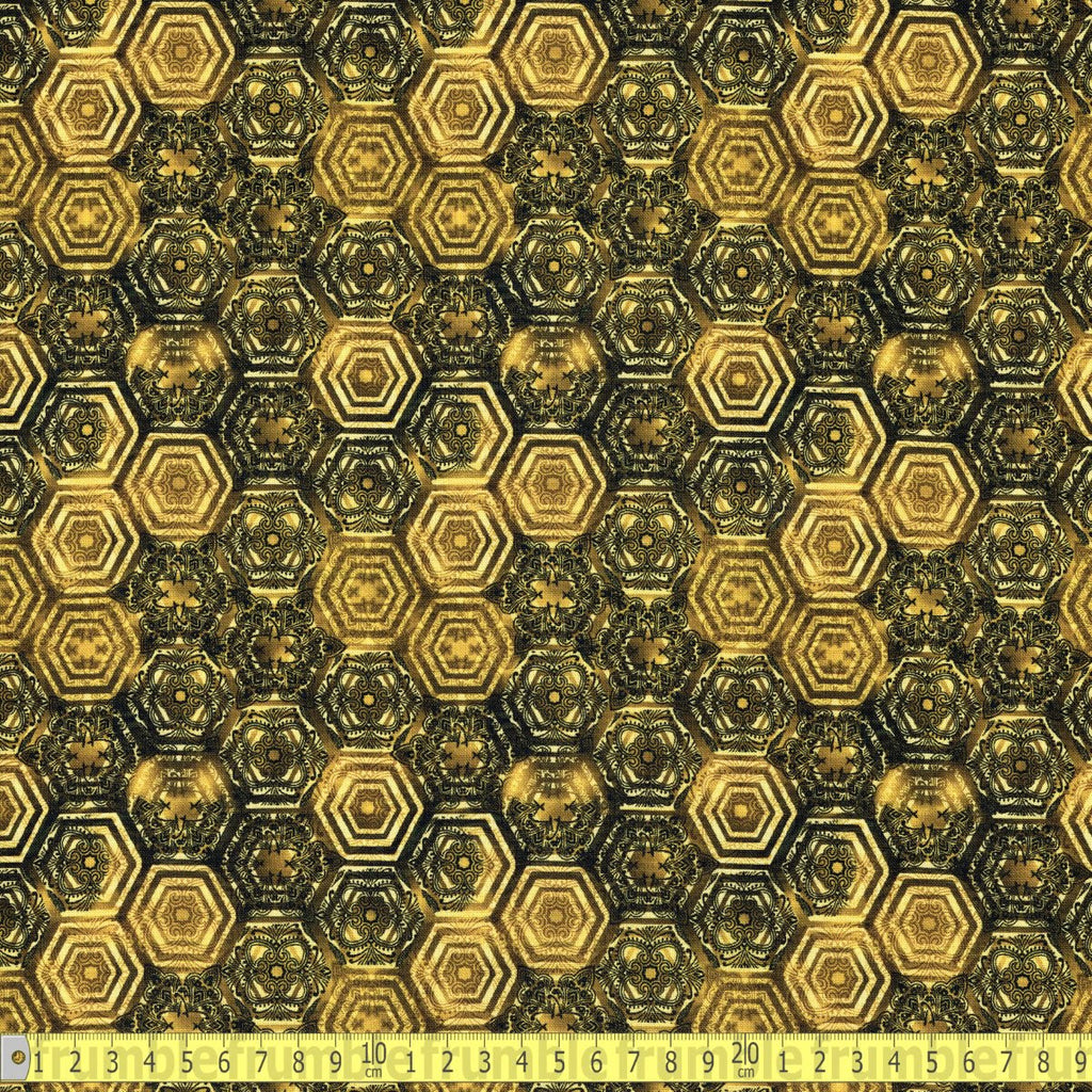 Timeless Treasures - Gold Queen Honeycomb Bees - Gold - Sewing and Dressmaking Fabric