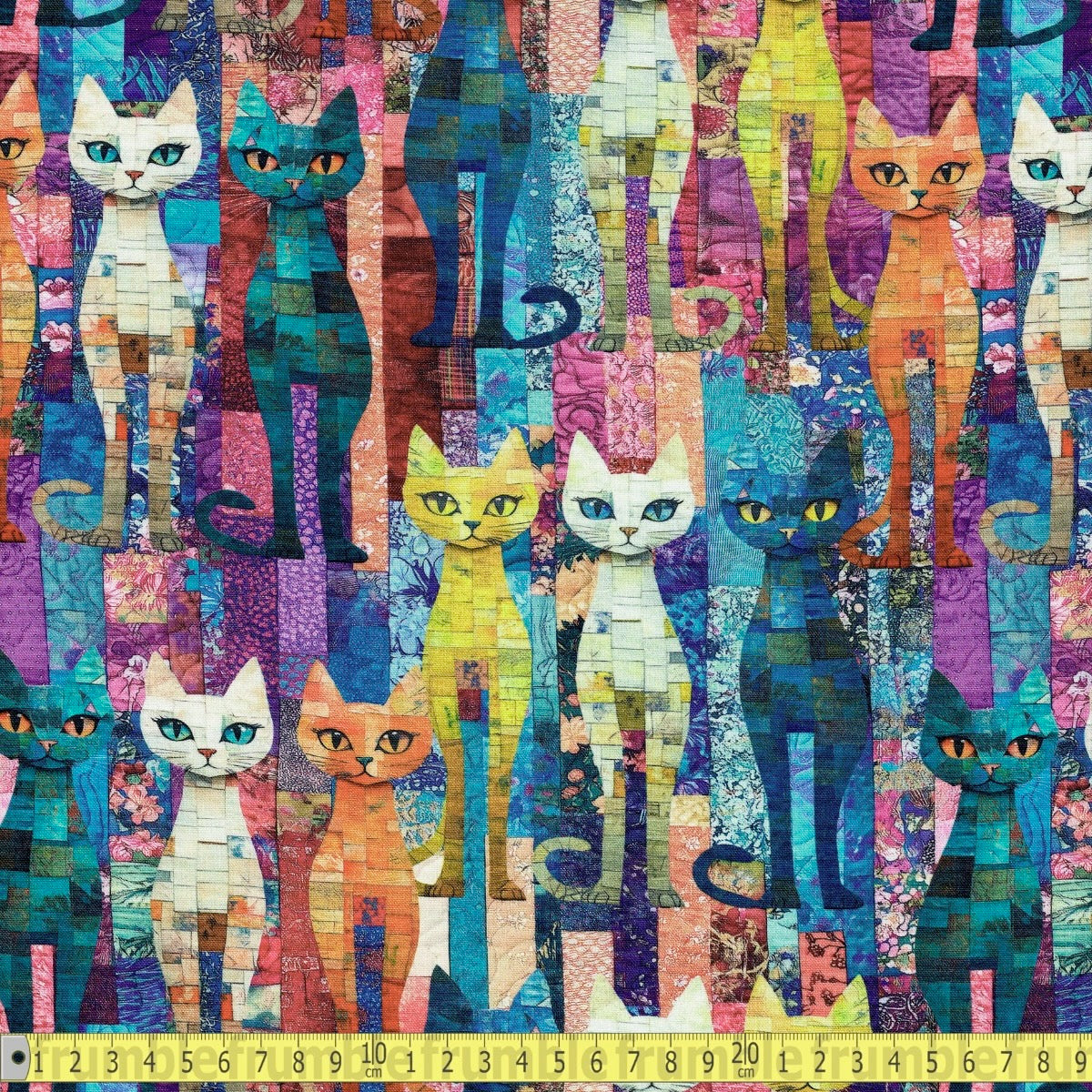 Timeless Treasures - Packed Quilt Cats - Multi - Sewing and Dressmaking Fabric