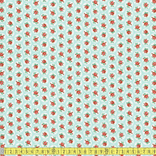 Timeless Treasures - Rose Circular Stamps - Sky - Sewing and Dressmaking Fabric