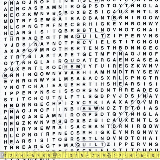 Timeless Treasures - Sew Strong Crossword Puzzle - White - Sewing and Dressmaking Fabric