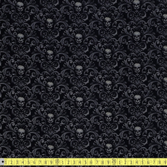 Timeless Treasures - Skull Damask Patterns - Black - Sewing and Dressmaking Fabric
