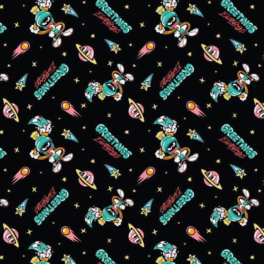 Looney Tunes - Greetings Earthlings Black (Per Metre)