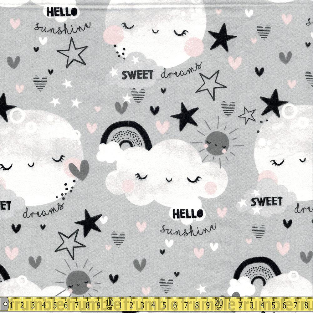 3 Wishes FLANNEL - Dont Forget To Dream - Allover Moon Grey Sewing and Dressmaking Fabric