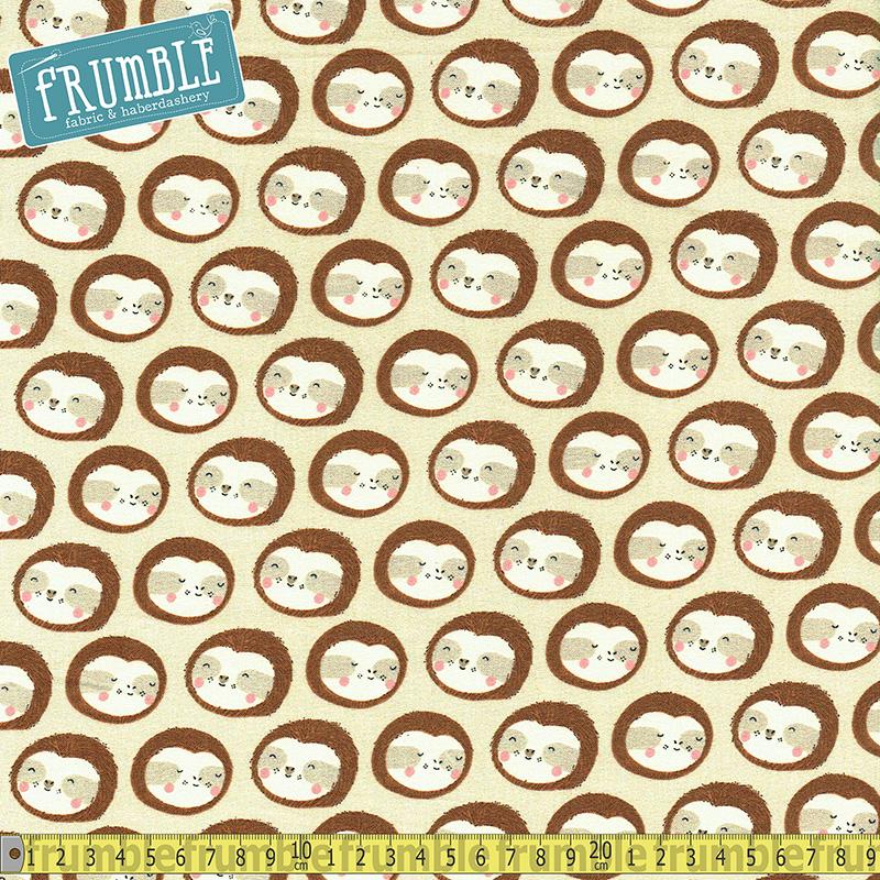 Restful Sloths Faces Tan - Frumble Fabrics