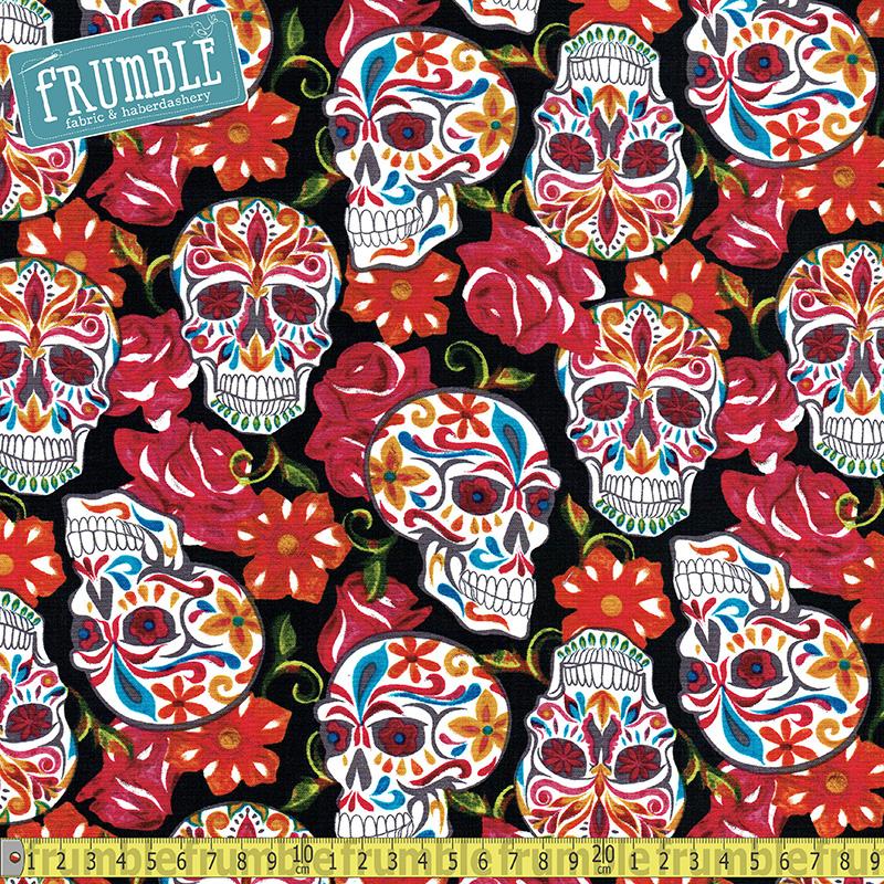 Festive Sugar Skull Black - Frumble Fabrics