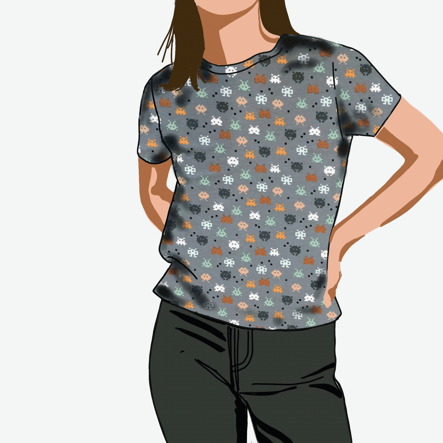 Pixel Game - GOTS Organic Printed Jersey - Grey