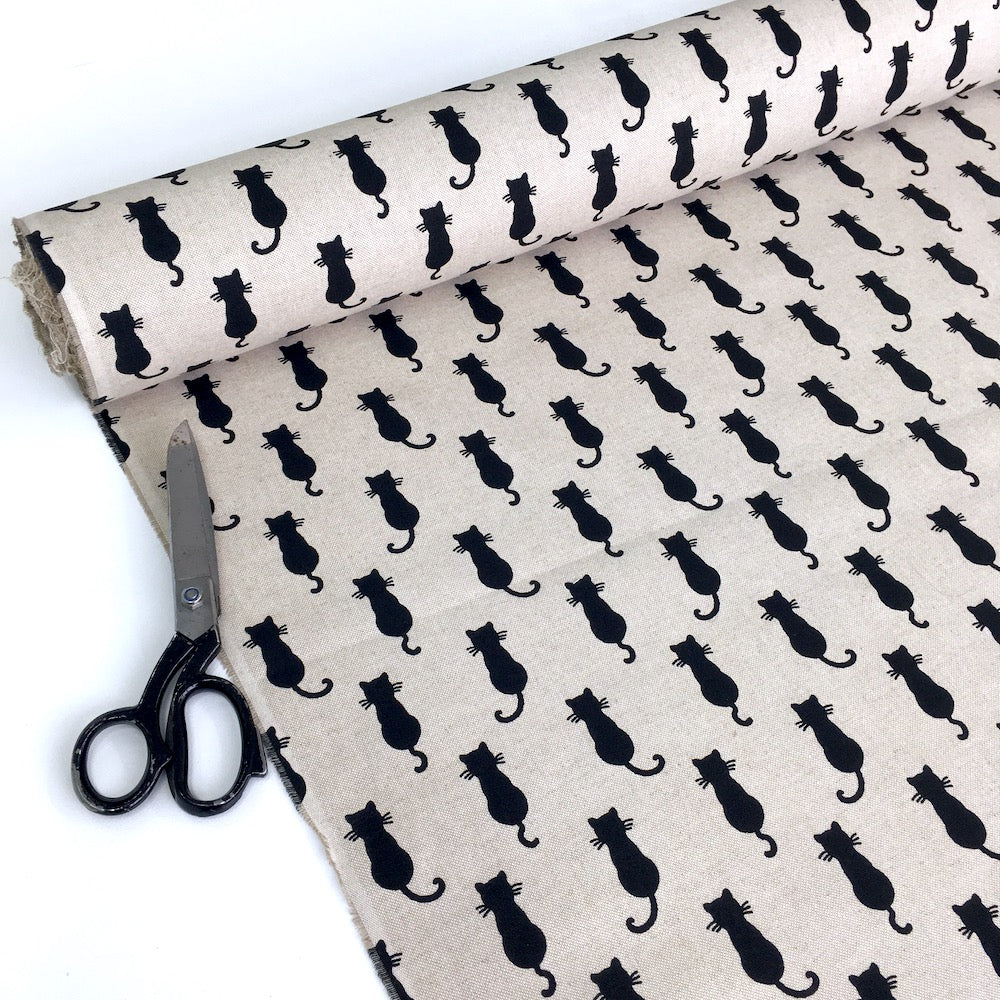 Black Cats Linen Look Half Panama Canvas Fabric - Frumble Fabrics