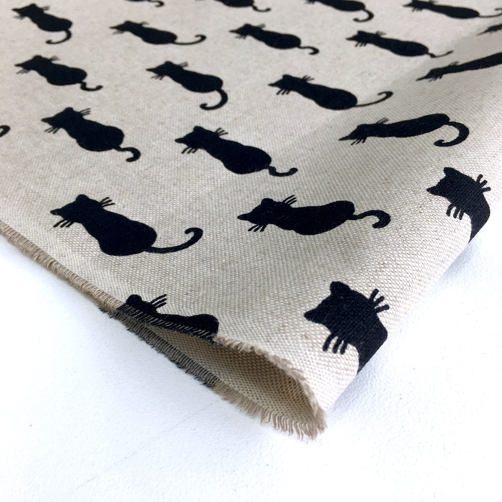 Black Cats Linen Look Half Panama Canvas Fabric - Frumble Fabrics