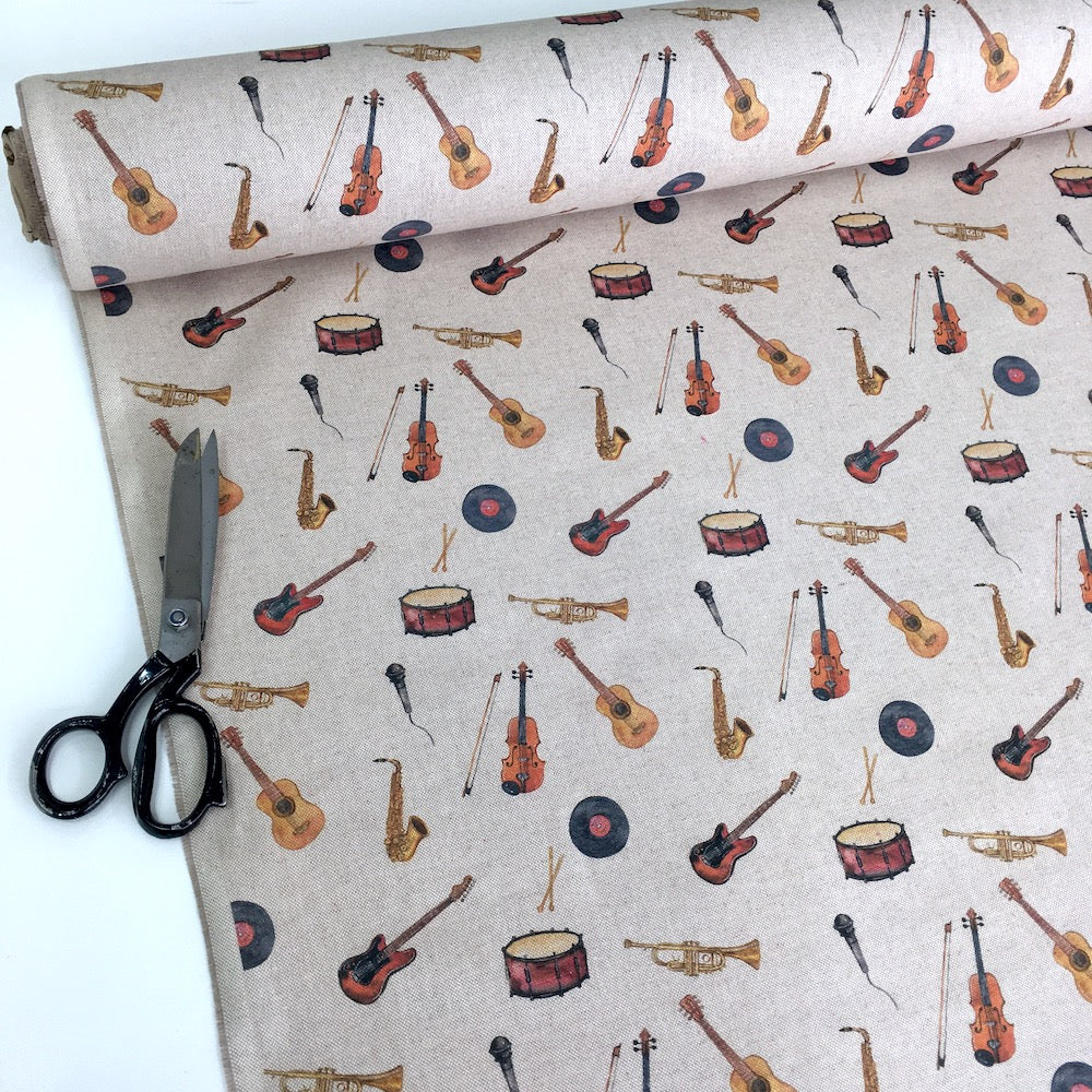 Musical Instuments Linen Look Half Panama Canvas Fabric - Frumble Fabrics