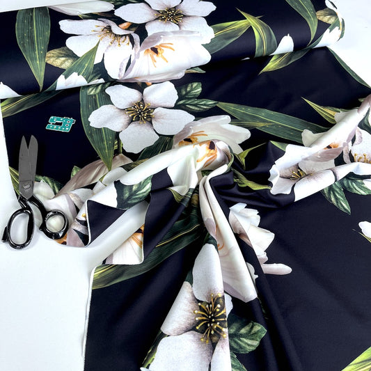 Remnant of Japan Flower Scuba - Deadstock Designer Fabric - Black (174cm)