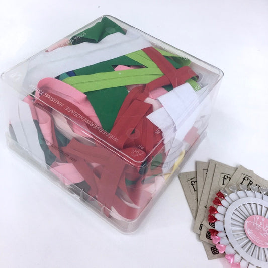 200g Bias Binding Remnant Pack various colours, widths folds and lengths +cards+pins - Frumble Fabrics