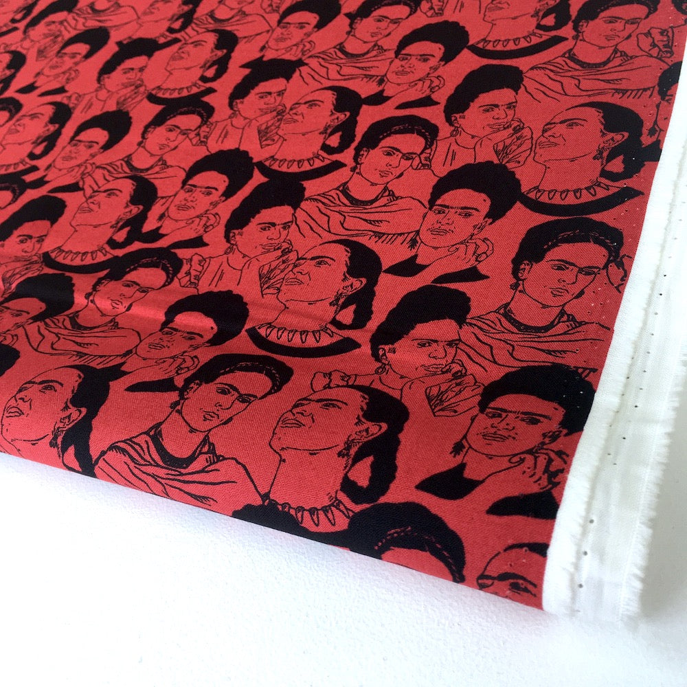 Frida Kahlo Mono Faces Red - Frumble Fabrics