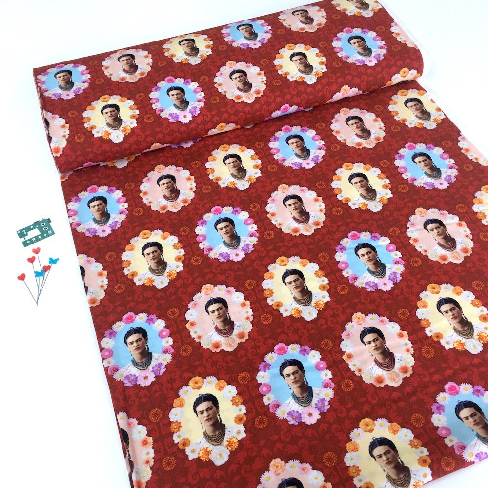 Frida Kahlo Flower Frames Red - Frumble Fabrics