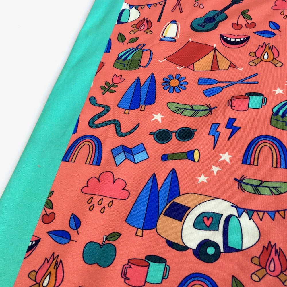 Happy Camping Panel Printed Jersey Coral - Frumble Fabrics