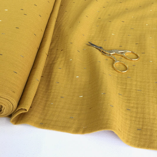 Golden Dashes Double Gauze Sunny Mustard - Frumble Fabrics