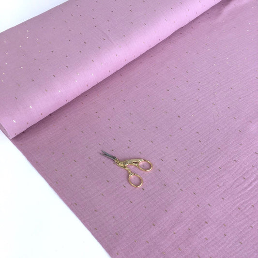 Golden Dashes Double Gauze Pink Lilac - Frumble Fabrics