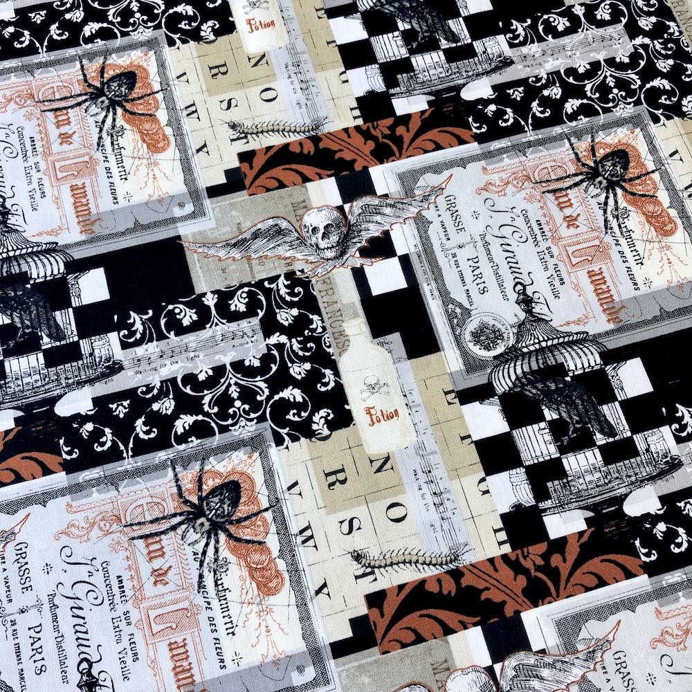Spiders And Spooky Documents Black - Frumble Fabrics