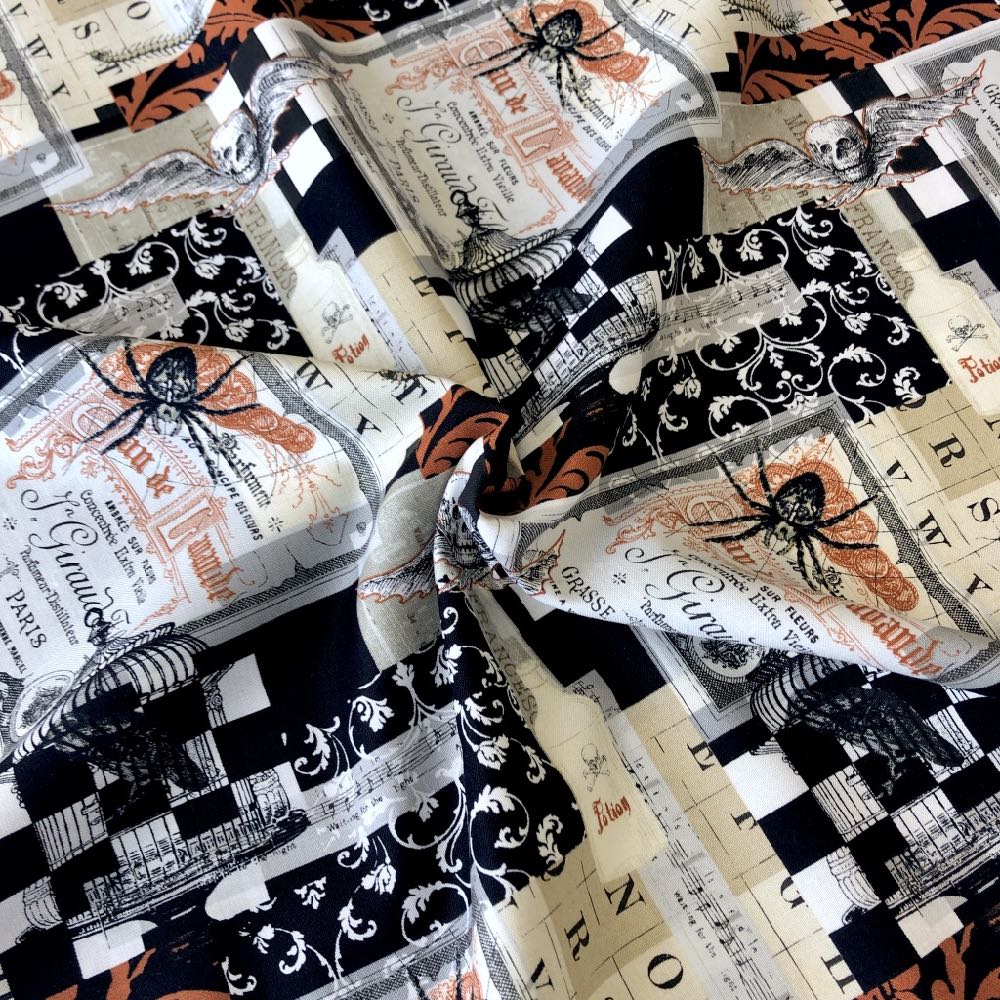 Spiders And Spooky Documents Black - Frumble Fabrics