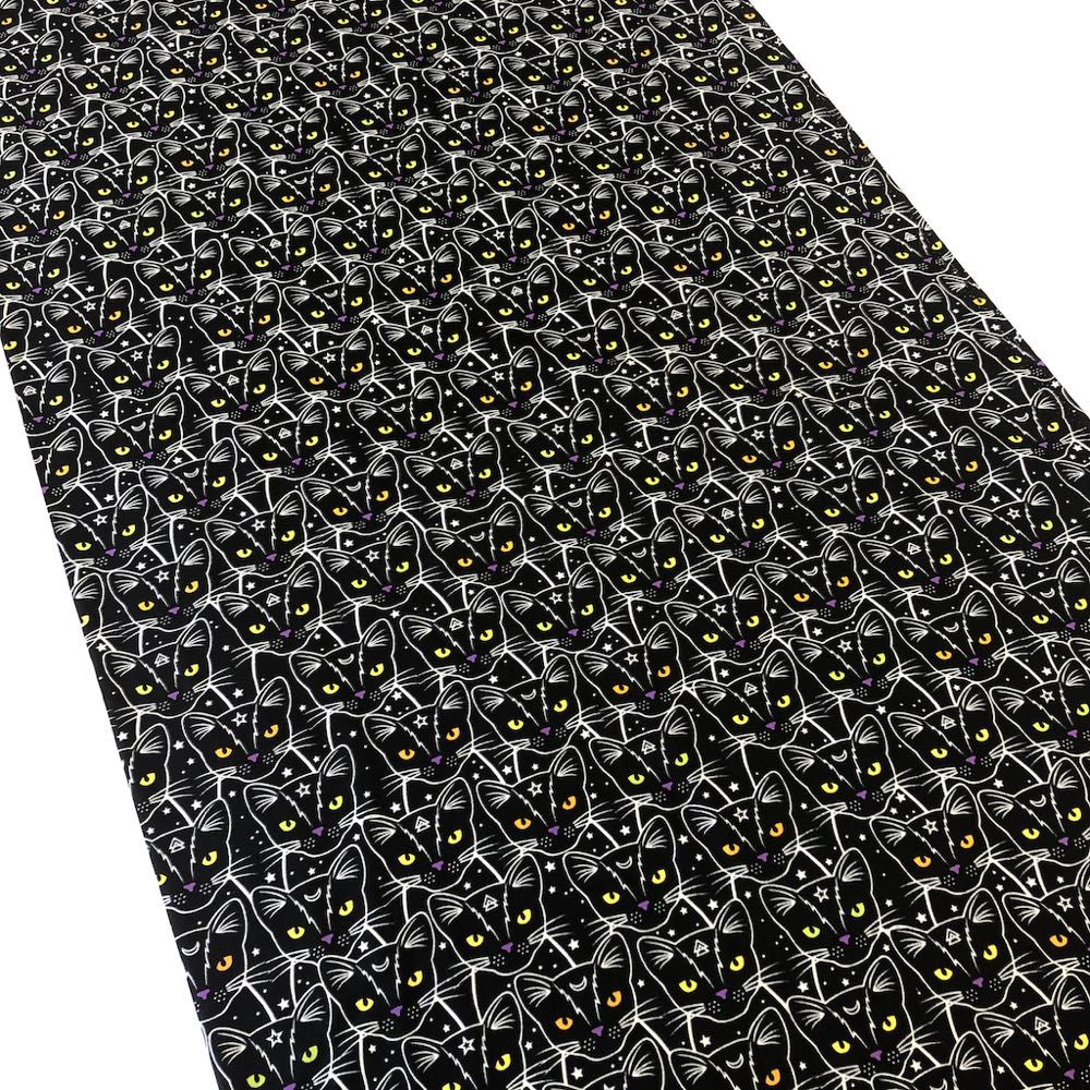 Glow In The Dark Star And Moon Cats Black - Frumble Fabrics