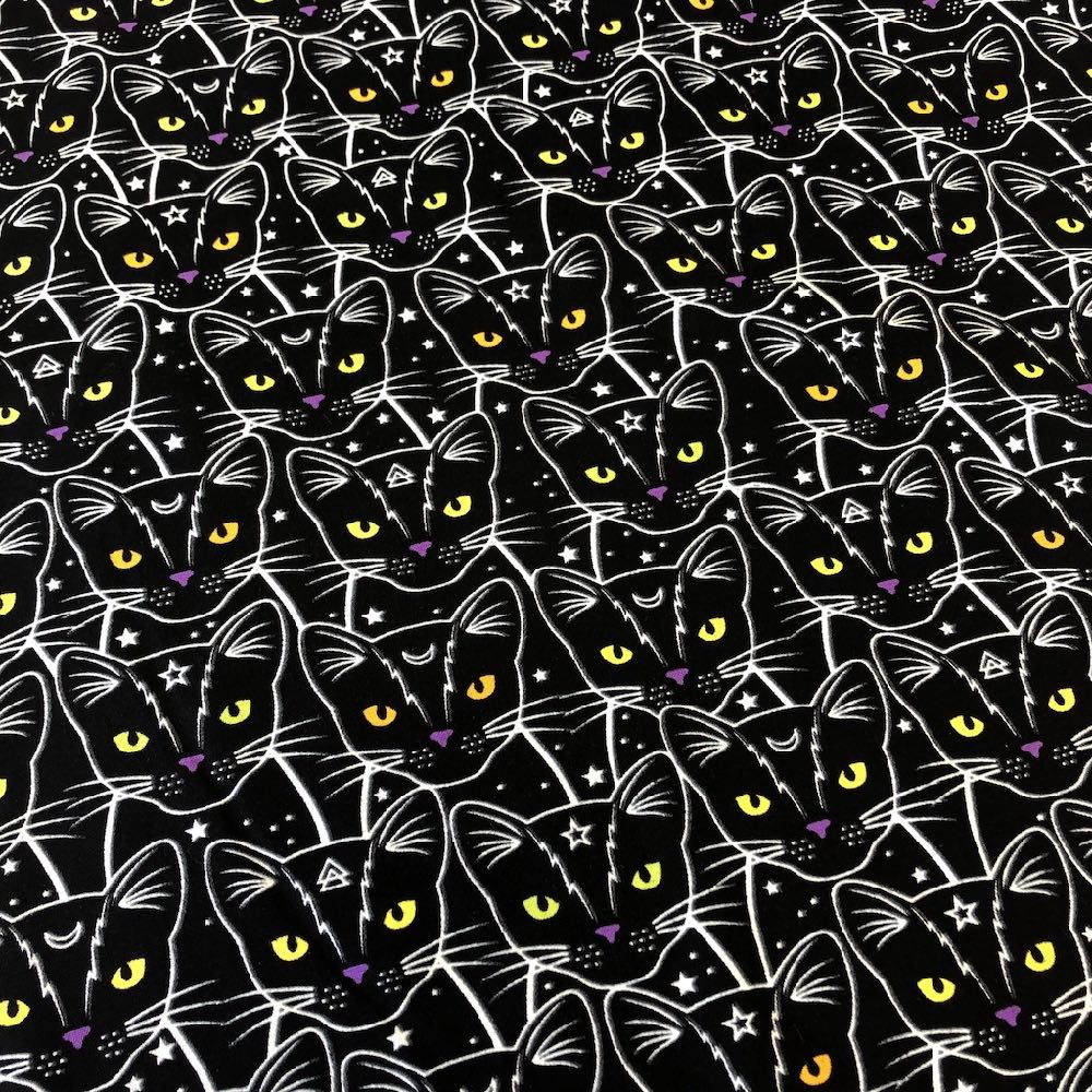 Glow In The Dark Star And Moon Cats Black - Frumble Fabrics