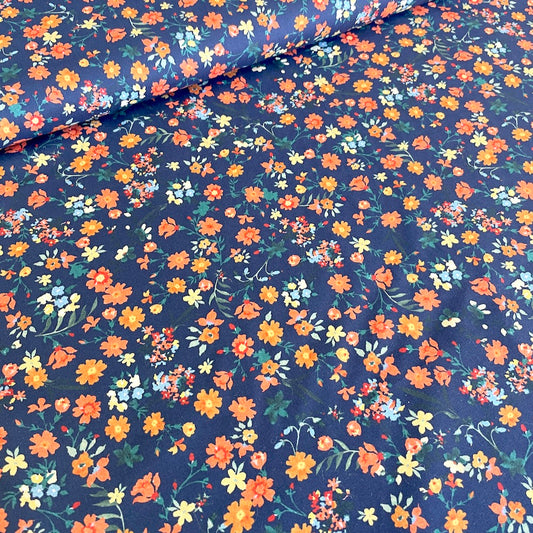 Wild Flower Garden - Digital Cotton Poplin - Navy