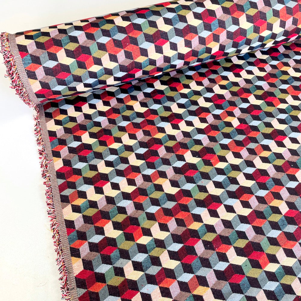 Multi Nitro 3D Blocks - New World Tapestry Canvas Fabric