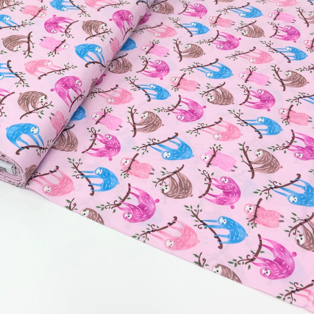 Hanging Sloths Pink - Frumble Fabrics