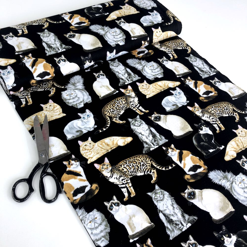 Assorted Realistic Cats Black - Frumble Fabrics