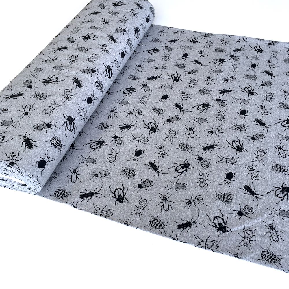 Creepy Crawly Bugs Grey Printed French Terry - Frumble Fabrics