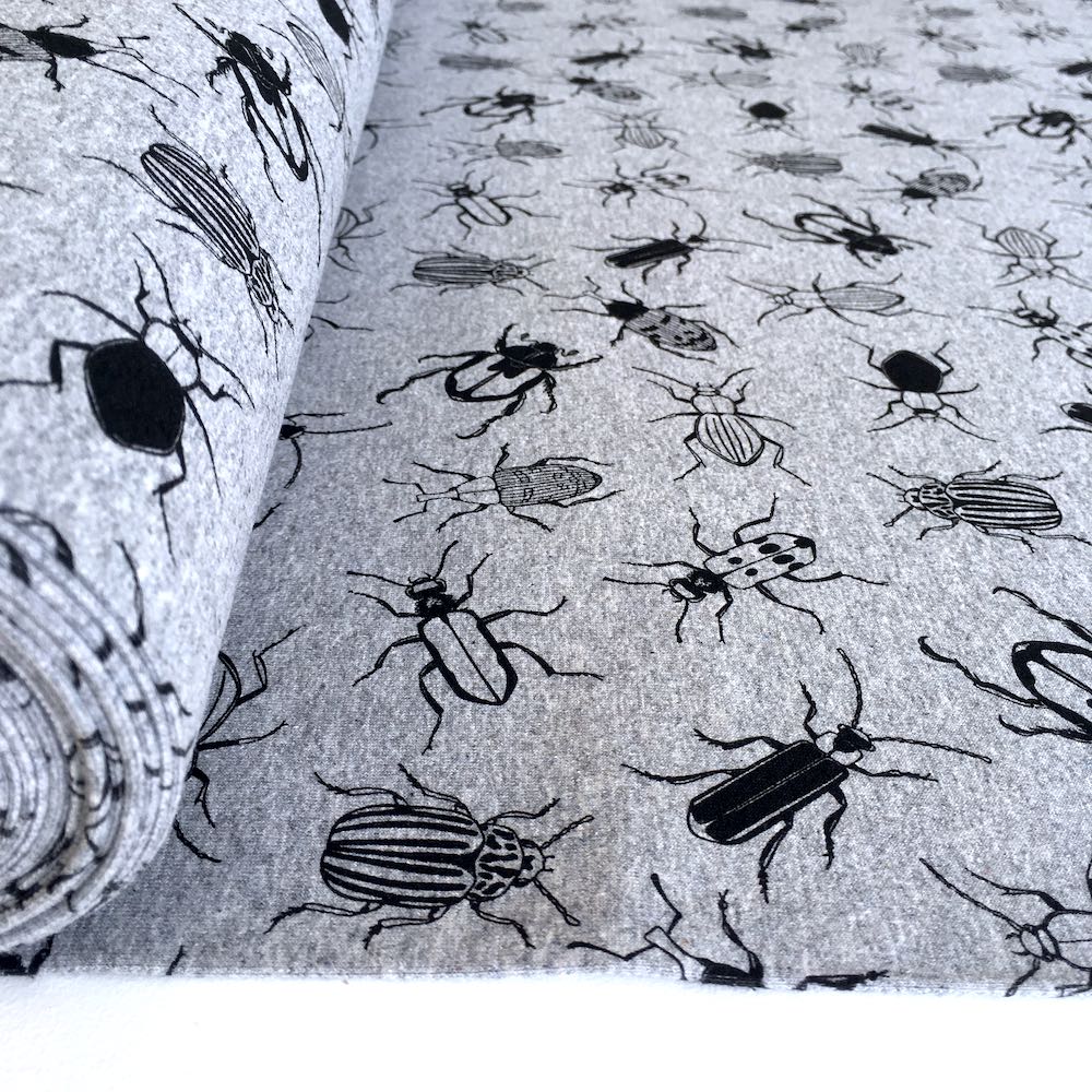 Creepy Crawly Bugs Grey Printed French Terry - Frumble Fabrics