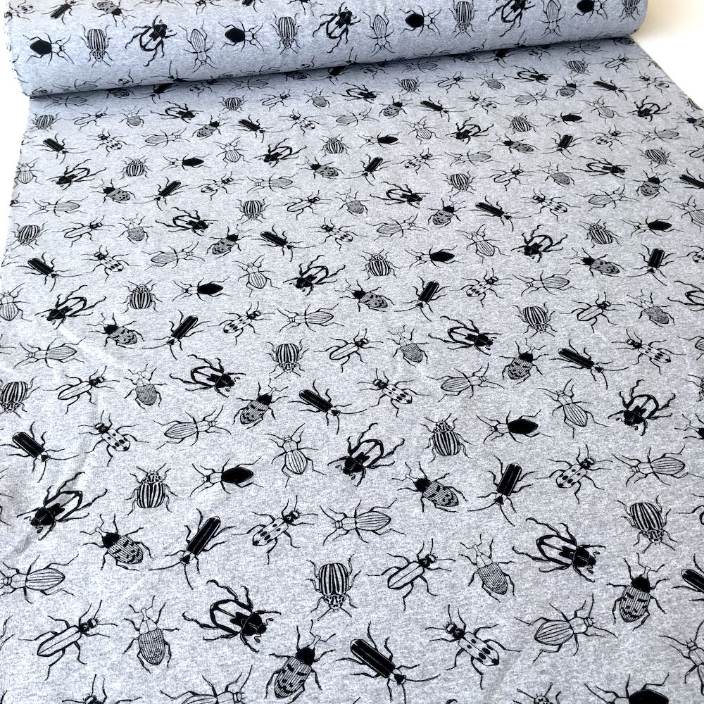 Creepy Crawly Bugs Grey Printed French Terry - Frumble Fabrics