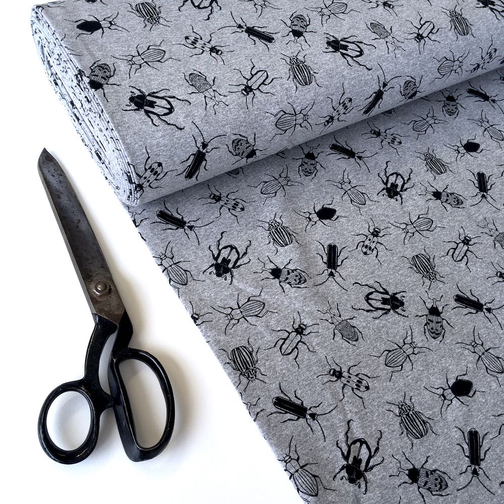Creepy Crawly Bugs Grey Printed French Terry - Frumble Fabrics