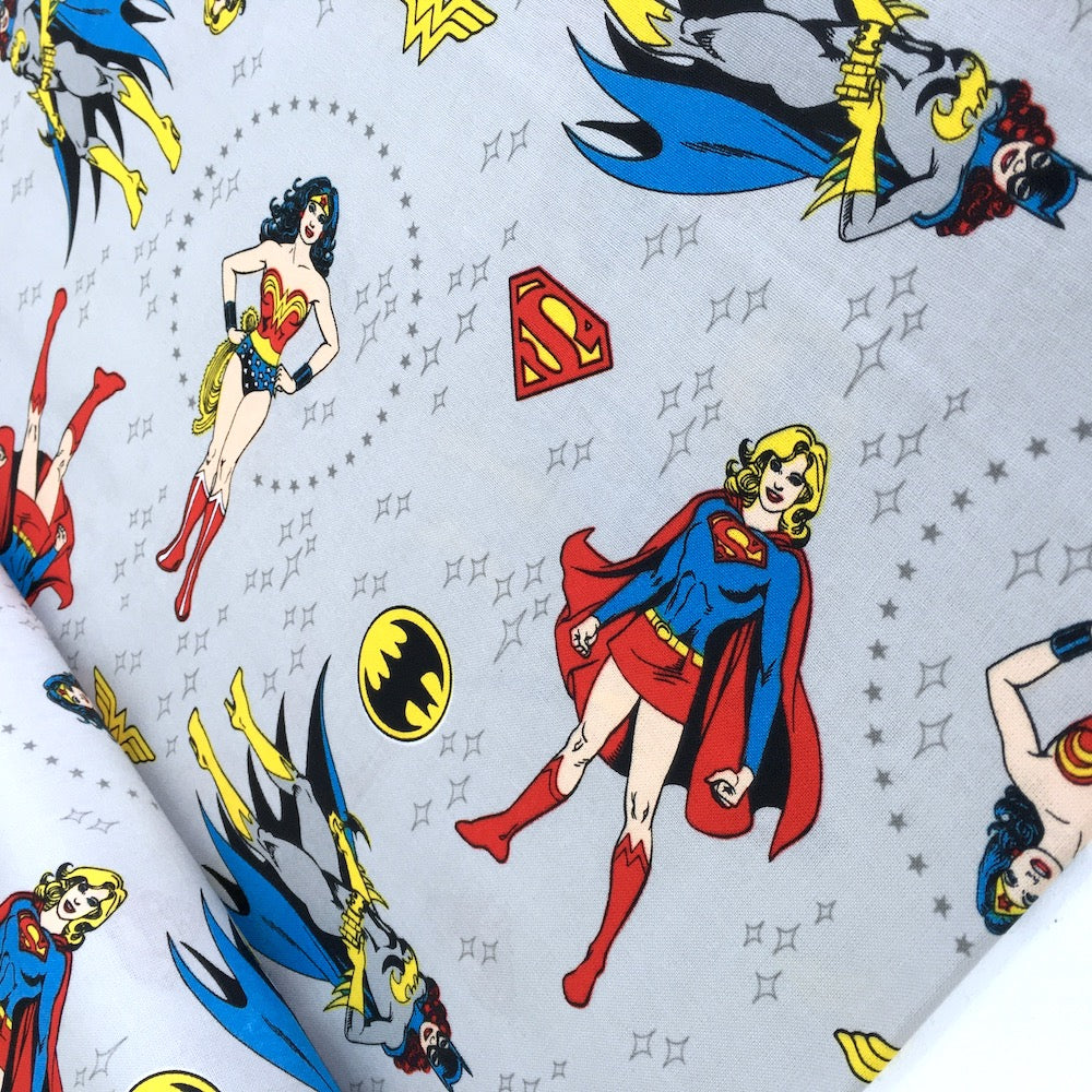 Quilting Cotton - DC Heroes & Heroines - Girl Power Comics Grey (Per Metre)