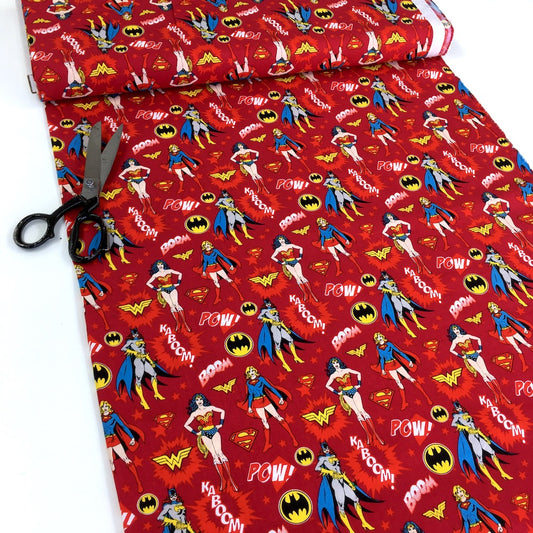 Quilting Cotton - DC Heroes & Heroines - Girl Power Red (Per Metre)