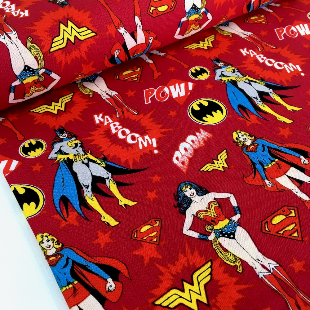 Quilting Cotton - DC Heroes & Heroines - Girl Power Red (Per Metre)