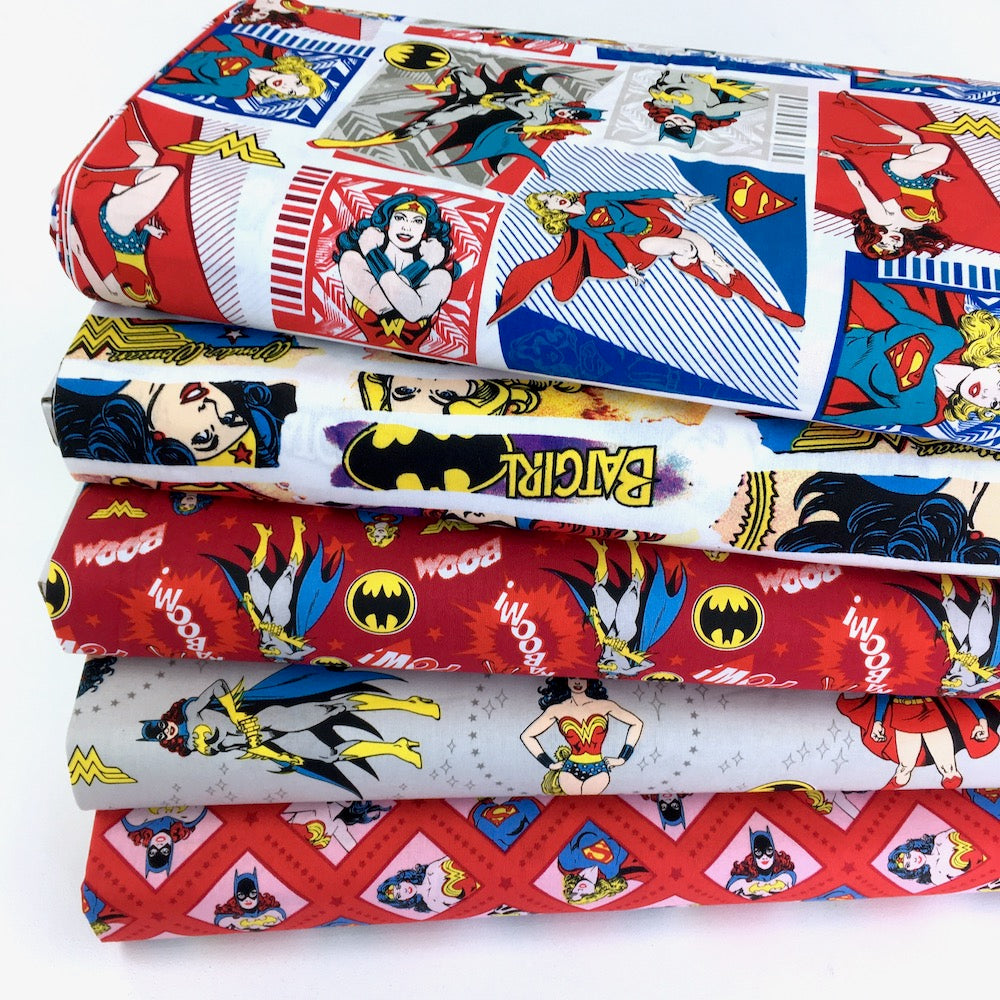 Quilting Cotton - DC Heroes & Heroines - Original Heroines Red (Per Metre)