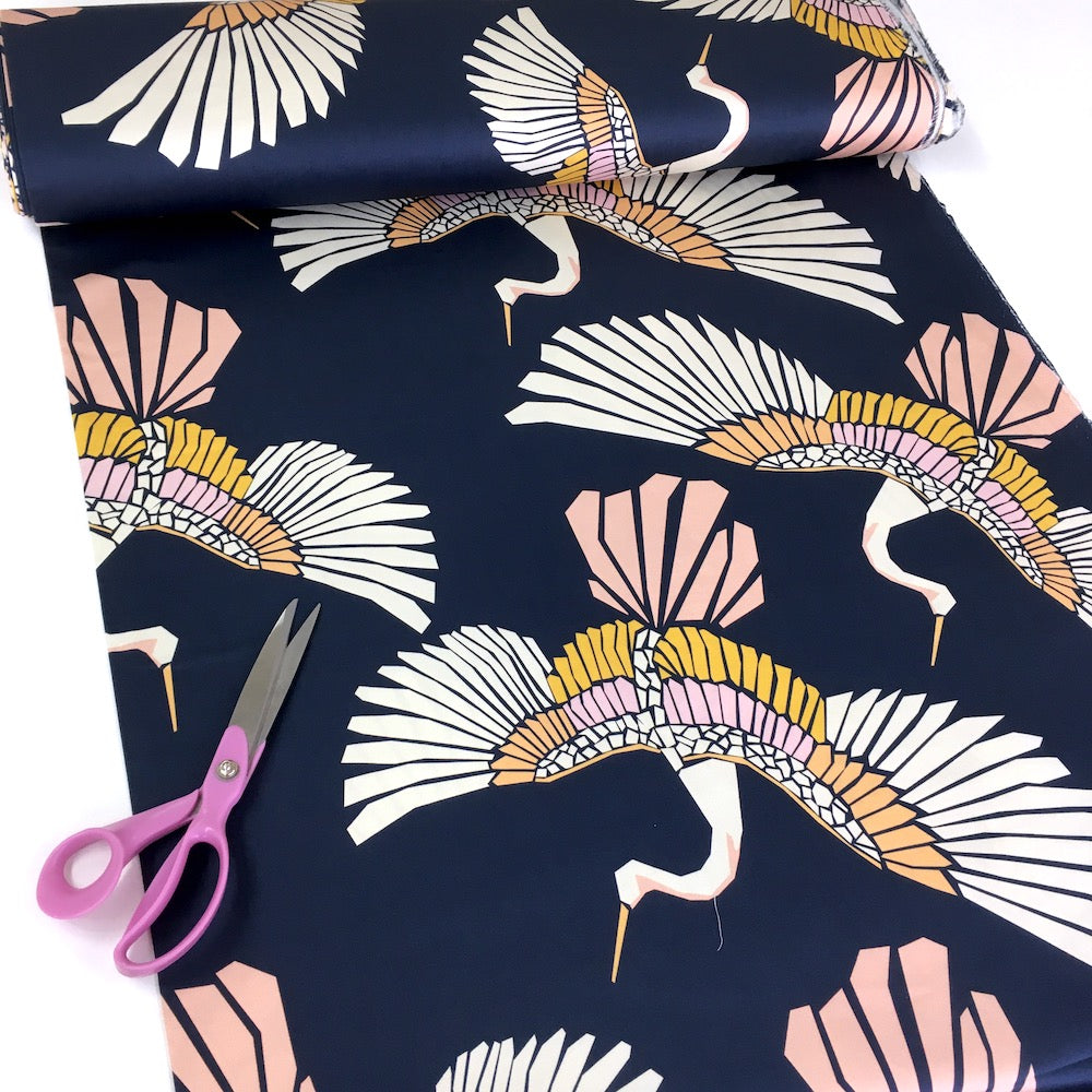 Marabou Mosaic Navy - Stretch Sateen Drill - Navy