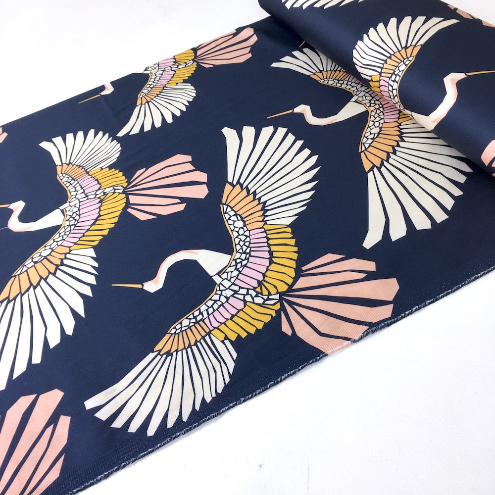 Marabou Mosaic Navy - Stretch Sateen Drill - Navy