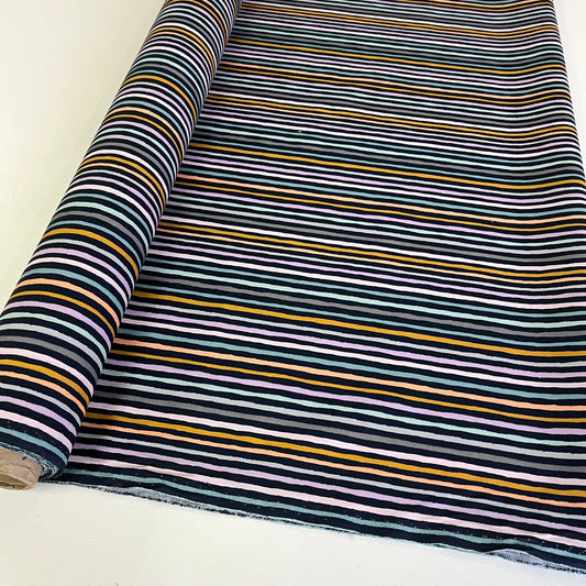 Painted Stripes - Coated Cotton Fabric - Navy