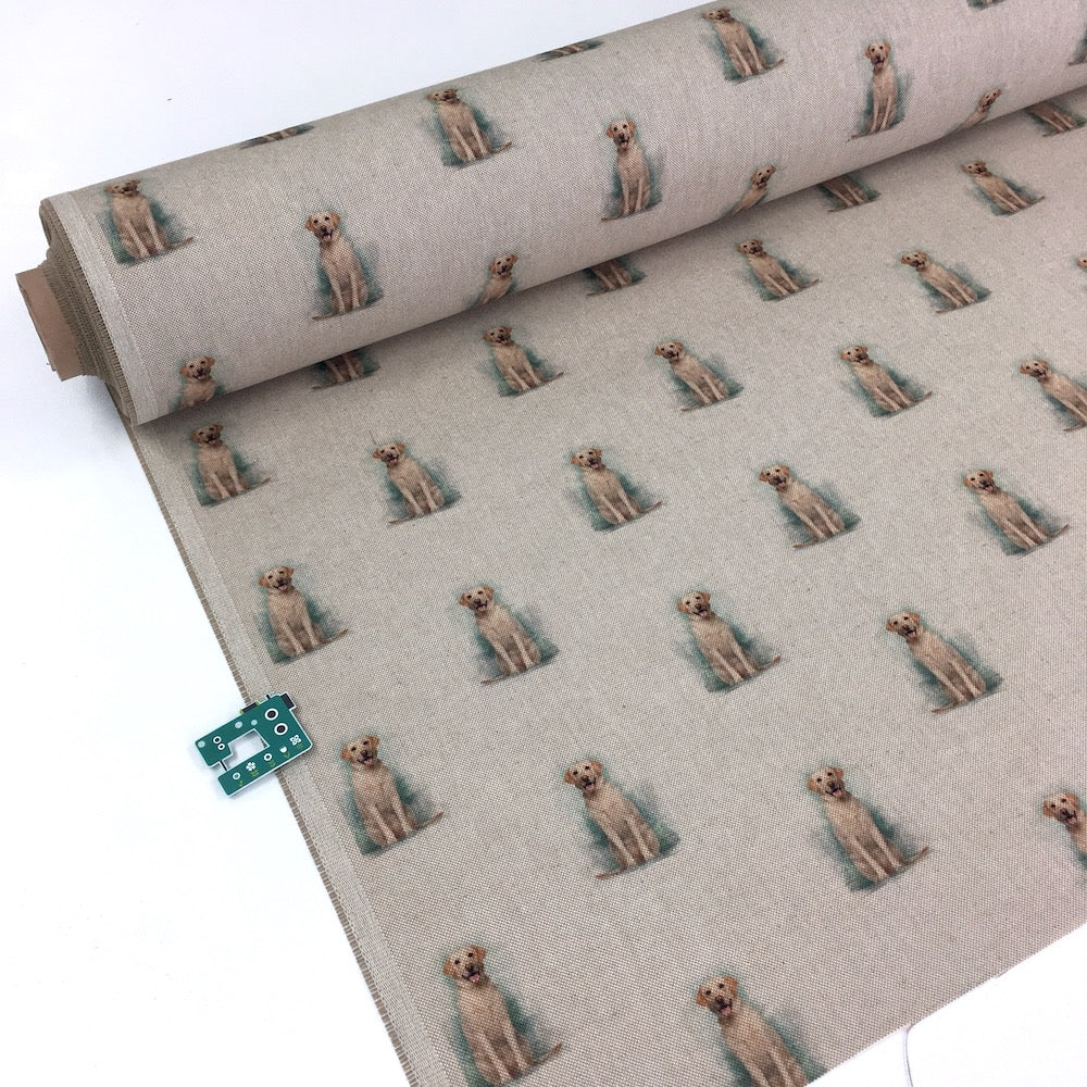 Labrador Dog All Over Linen Look Half Panama Canvas Fabric - Frumble Fabrics UK