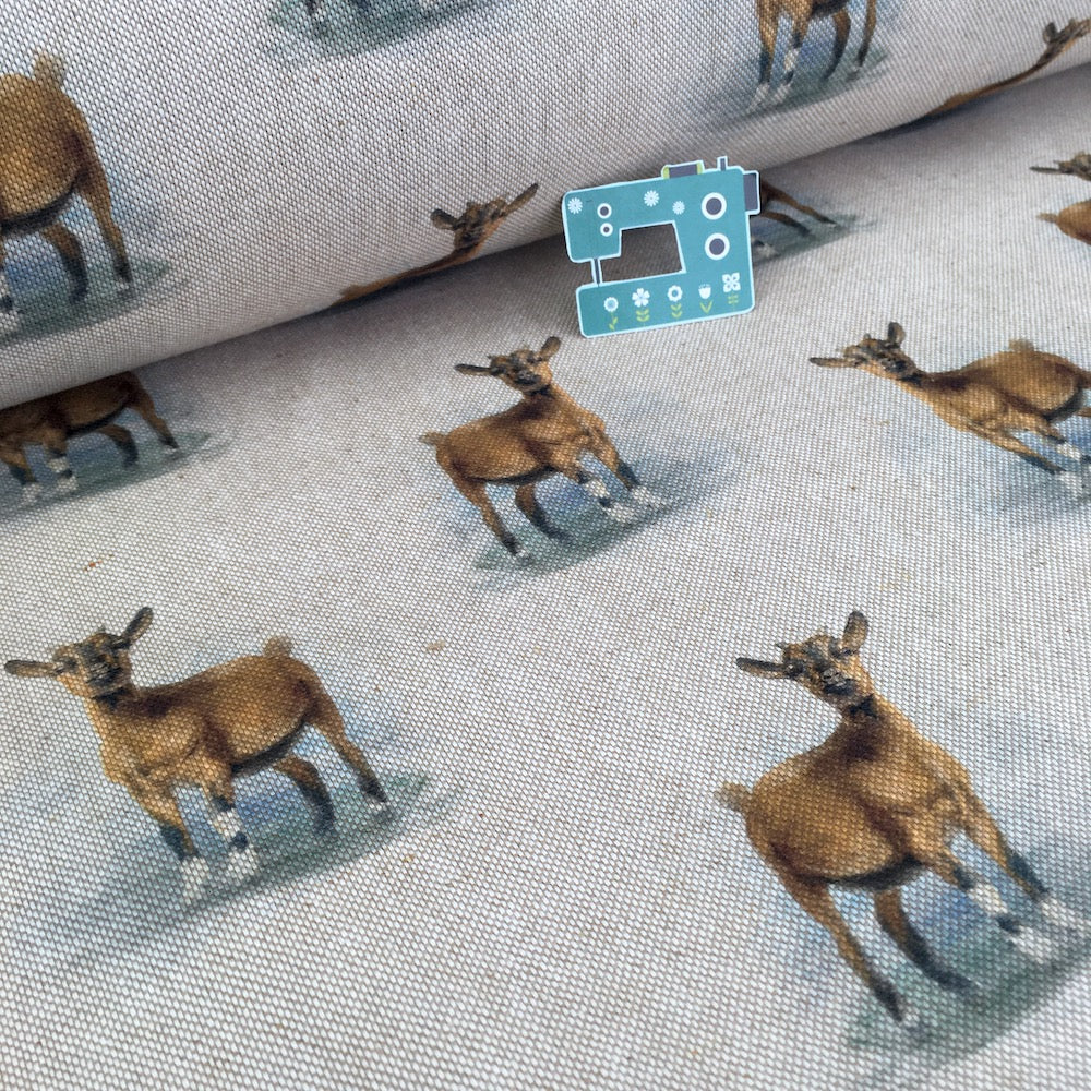 Farm Goat All Over Linen Look Half Panama Canvas Fabric - Frumble Fabrics UK