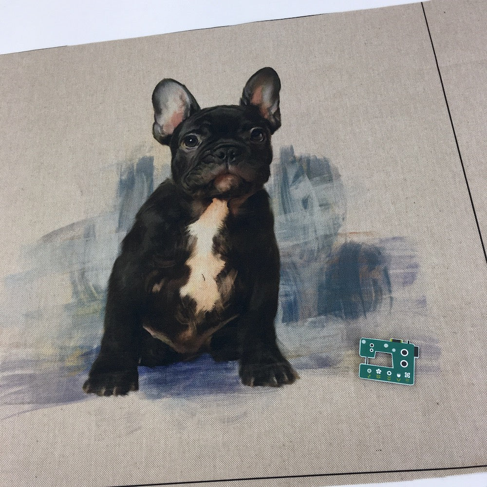 French Bulldog Dog Cushion Panels Linen Look Half Panama Canvas Fabric - Frumble Fabrics UK