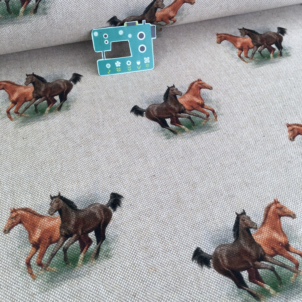 Wild Horses All Over Linen Look Half Panama Canvas Fabric - Frumble Fabrics UK