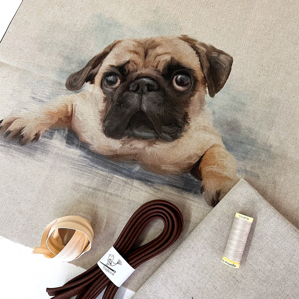 Pug Cushion Panel Project Piped Kit (zip+envelope) Brown