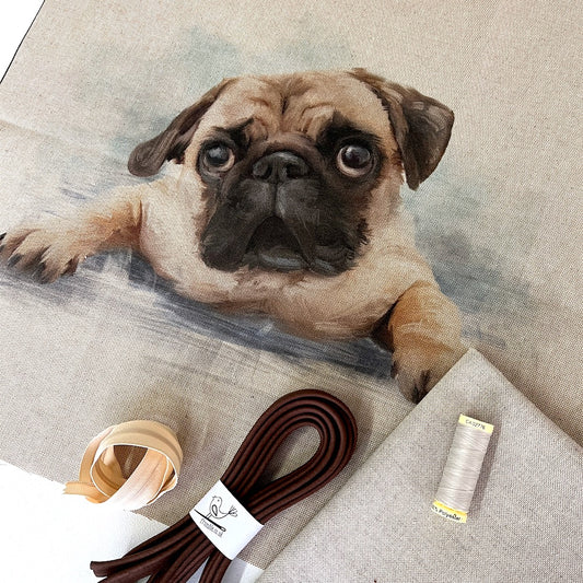 Pug Cushion Panel Project Piped Kit (zip+envelope) Brown