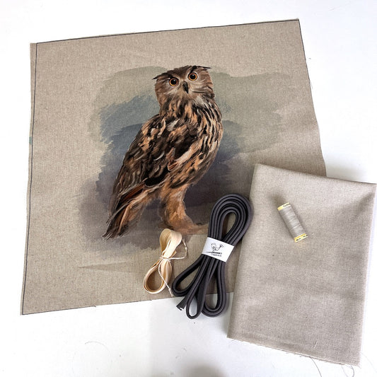 Owl Cushion Panel Project Piped Kit  (zip+envelope) Dark Grey
