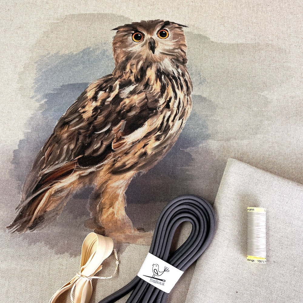 Owl Cushion Panel Project Piped Kit  (zip+envelope) Dark Grey