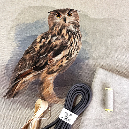 Owl Cushion Panel Project Piped Kit  (zip+envelope) Dark Grey