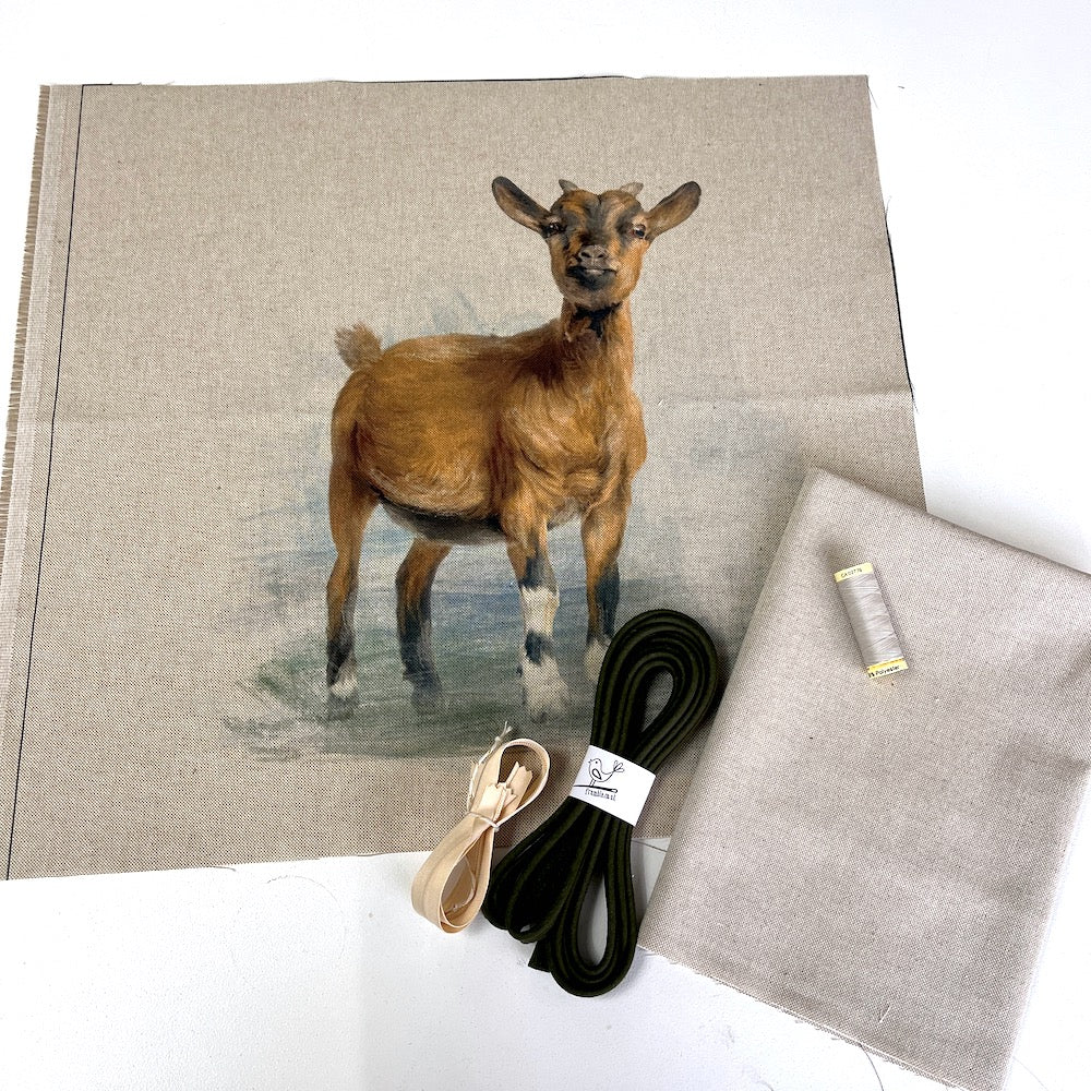 Goat Cushion Panel Project Piped Kit (zip+envelope) Dark Green
