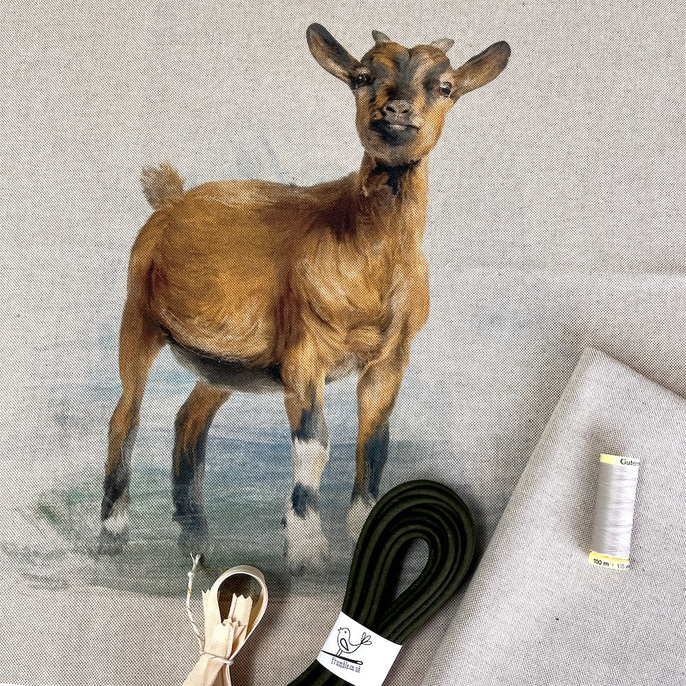 Goat Cushion Panel Project Piped Kit (zip+envelope) Dark Green
